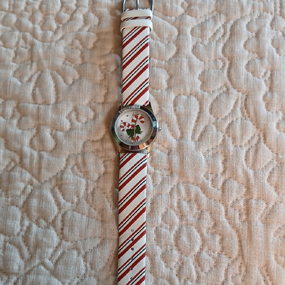 Avon Festive Red and White Striped Watch